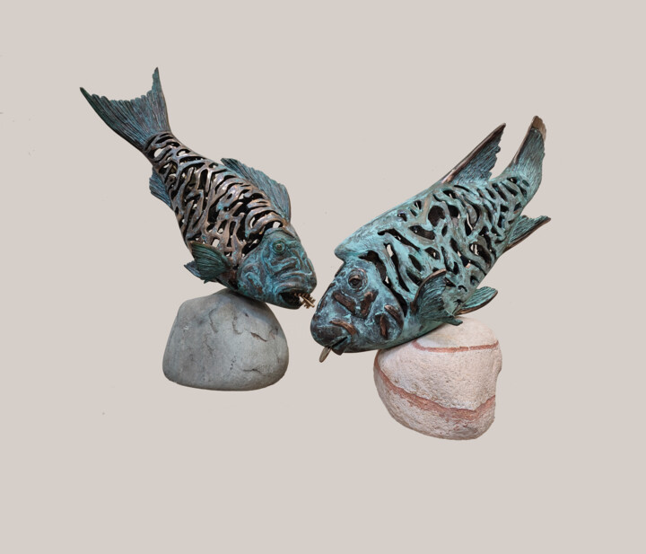 Sculpture titled "Diptych "Fish"" by Serhii Brylov, Original Artwork, Bronze