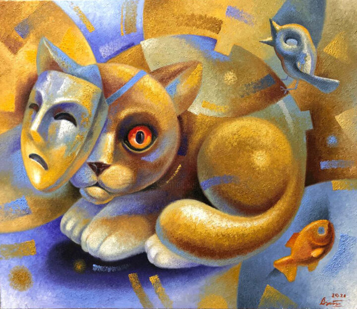 Pittura intitolato "Honey Cat" da Serhii Voichenko, Opera d'arte originale, Olio