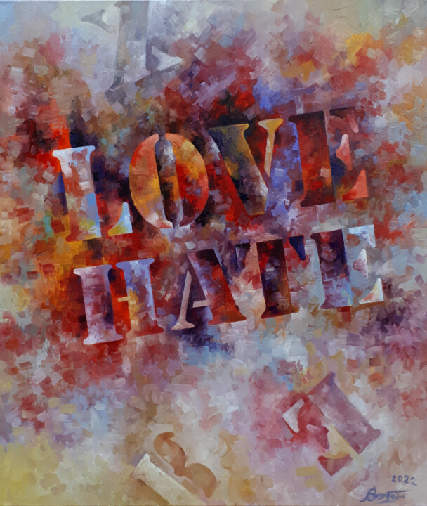 Peinture intitulée "LOVE-HATE" par Serhii Voichenko, Œuvre d'art originale, Huile