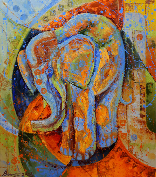 Pintura intitulada "Blue elephant" por Serhii Voichenko, Obras de arte originais, Óleo