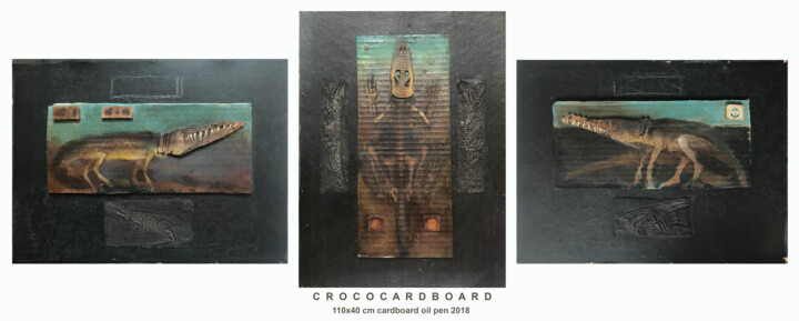 Картина под названием "CROCOCARDBOARD" - Sergii Shkoliar, Подлинное произведение искусства, Масло Установлен на картон