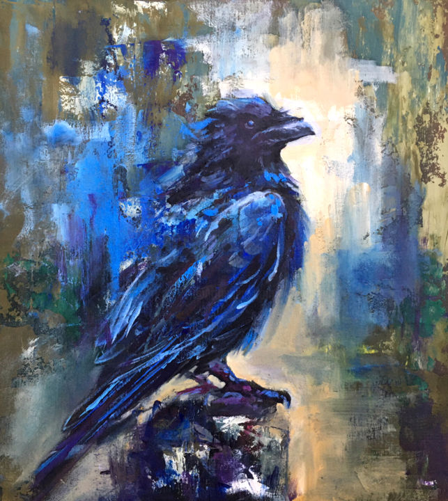 Raven Crow Art Painting Original Art Oil, Painting by Valerie Serova