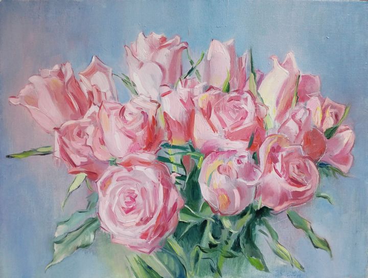 Malerei mit dem Titel "Pink roses" von Elizaveta Khudyakova, Original-Kunstwerk, Öl