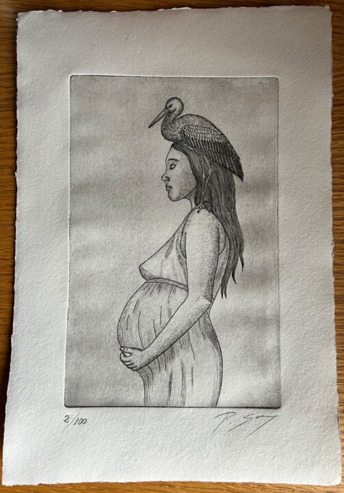 Printmaking titled "PREGNANCY" by Ramón Serra, Original Artwork, Etching