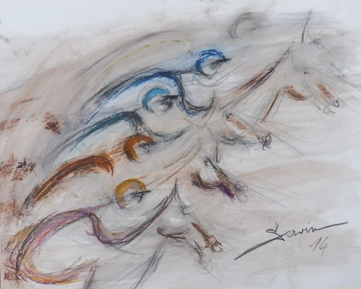Peinture intitulée "Course de chevaux 5" par Servin, Œuvre d'art originale, Pastel