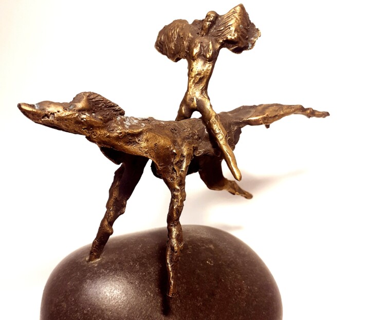 Sculpture intitulée "Equus and amazzon" par Severino Braccialarghe, Œuvre d'art originale, Bronze