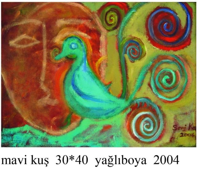 Картина под названием "mavi kuş" - Sevgi Dağcı  Koç, Подлинное произведение искусства