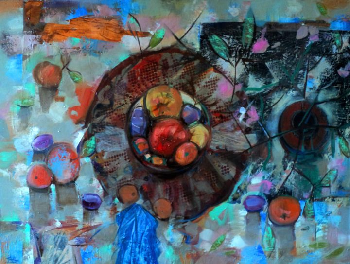 Painting titled "Still life (80x60cm…" by Seyran Mejanyan, Original Artwork, Oil Mounted on Wood Stretcher frame