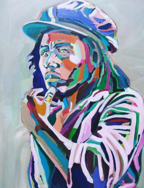 Painting titled "Bob Marley" by Shadon Bindraban, Original Artwork, Acrylic