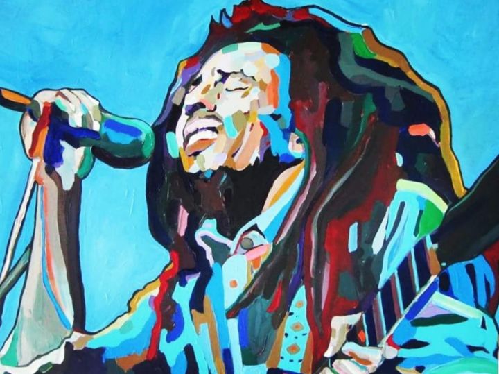 Painting titled "Bob Marley king of…" by Shadon Bindraban, Original Artwork, Acrylic