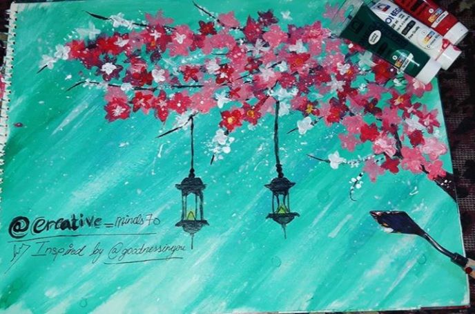 Peinture intitulée "Cherry blossom trees" par Verdah Ali, Œuvre d'art originale, Acrylique
