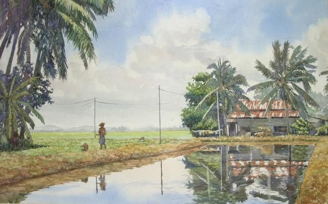 Peinture intitulée "Alor Mengkudu" par M Shahrin Shaari, Œuvre d'art originale, Aquarelle