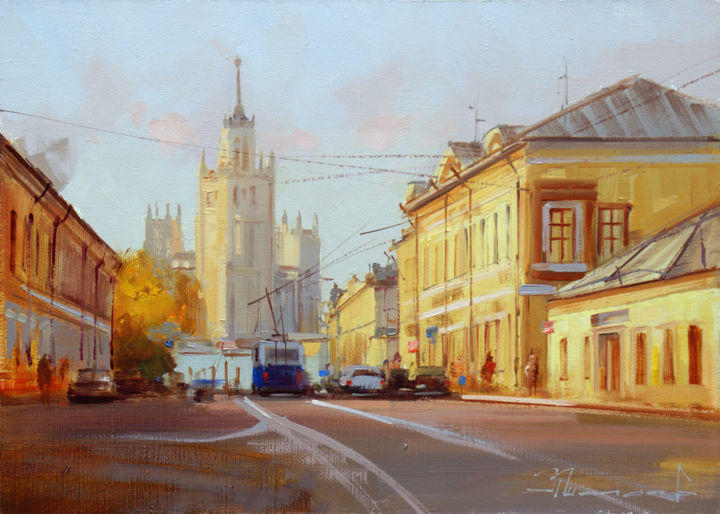 Painting titled "In the summer haze.…" by Shalaev Alexey, Original Artwork, Oil