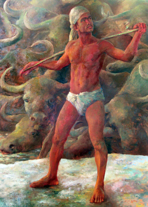 Painting titled "King of his Domain" by Shanaka Kulatunga, Original Artwork, Oil Mounted on Wood Stretcher frame