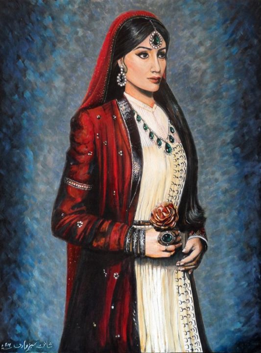 Schilderij getiteld "Bride Portrait with…" door Shanzay Subzwari, Origineel Kunstwerk, Acryl
