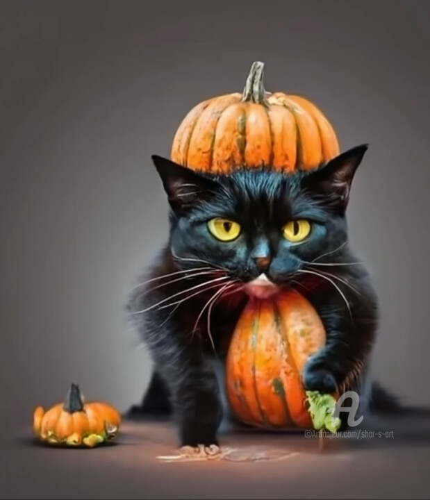 Black cat, Halloween, Pumpkin - Little Black cat in a pumpkin Cat