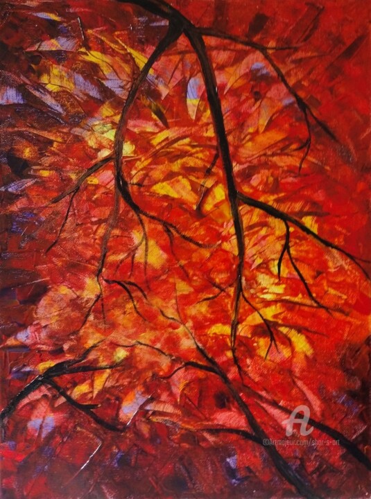 Painting titled "Fall Sunset in New…" by Shar'S Art, Original Artwork, Acrylic