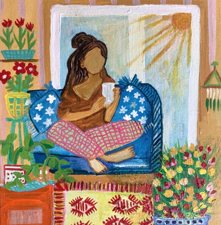 Pintura titulada "morning tea" por Shelja_arts Shelja Garg, Obra de arte original, Acrílico