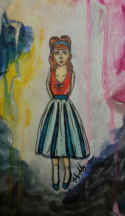 绘画 标题为“Pin up girl "Lucy I…” 由Sherly Velazquez, 原创艺术品, 墨