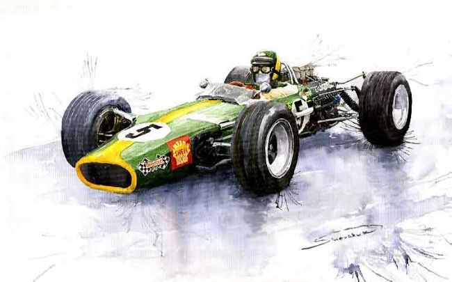 绘画 标题为“Lotus 49 Ford F1 Ji…” 由Yuriy Shevchuk, 原创艺术品, 水彩