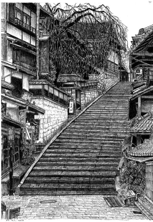Drawing titled "Higashiyama distric…" by Shorove, Original Artwork, Ballpoint pen