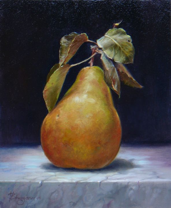 Schilderij getiteld "Pear" door Vladislav Shurganov, Origineel Kunstwerk, Olie