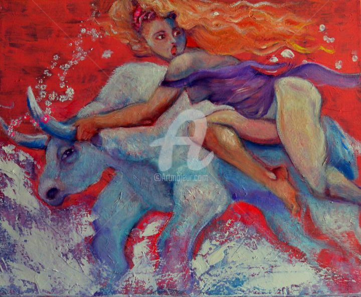 Pintura titulada "Zeus y Europa" por Sibila Doré, Obra de arte original, Oleo