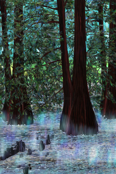 Digital Arts titled "trees in the swamp" by Silvia Baldi, Original Artwork, Digital Painting