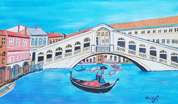Malerei mit dem Titel "Venecija-Venice" von Kristof, Original-Kunstwerk, Tempera