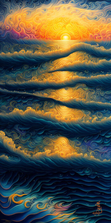 Artes digitais intitulada "seascape at sunset" por Simon Levin, Obras de arte originais, Pintura digital