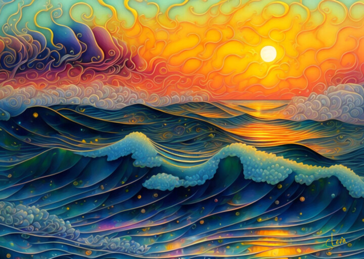 Digitale Kunst getiteld "mesmerizing seascape" door Simon Levin, Origineel Kunstwerk, Digitaal Schilderwerk