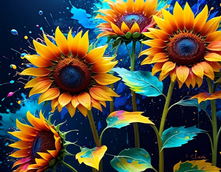 Arte digitale intitolato "sunflowers" da Simon Levin, Opera d'arte originale, Pittura digitale Montato su artwork_cat.