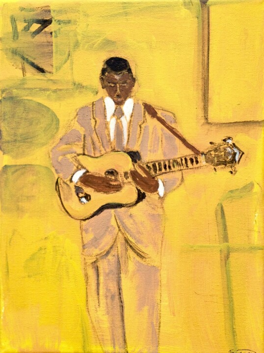 Painting titled "blues in yellow" by Simon Taylor, Original Artwork