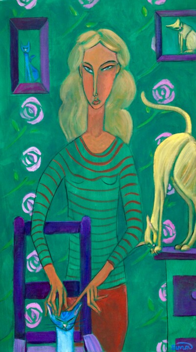 Картина под названием "cat woman 2" - Simon Taylor, Подлинное произведение искусства
