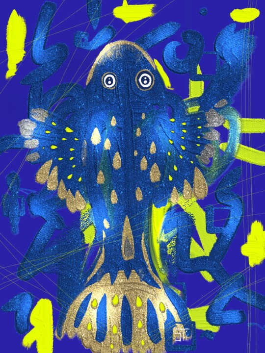 Arts numériques intitulée "fish 1#" par Simone Tirelli, Œuvre d'art originale, Peinture numérique Monté sur Châssis en bois