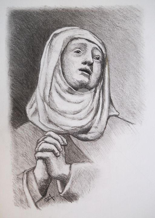 Zeichnungen mit dem Titel "Sainte-Therese de L…" von Simonetti  Dit Sm, Original-Kunstwerk, Kohle