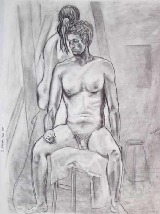 「Seated Males」というタイトルの描画 Sarah Johnsonによって, オリジナルのアートワーク