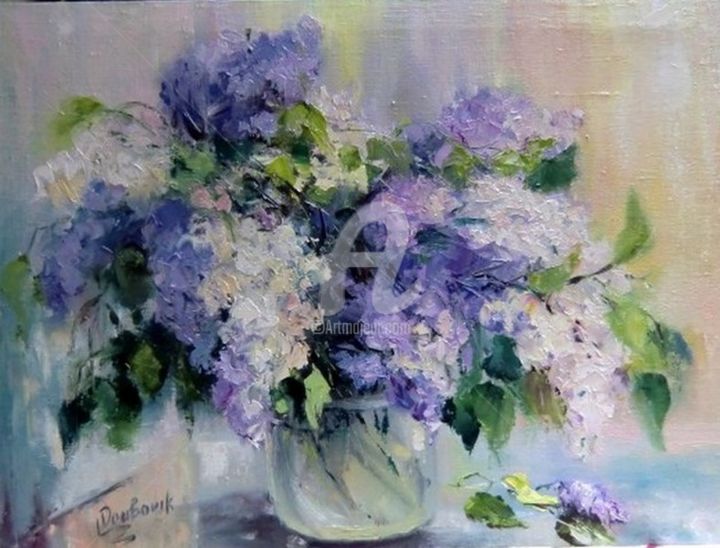 Painting titled "Bouquet de lilas" by Doubovik, Original Artwork