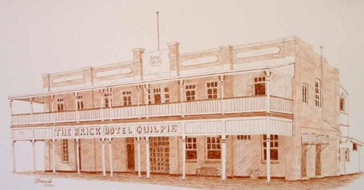 Desenho intitulada "Quilpie Hotel West…" por Outback Sketch Artist, Obras de arte originais