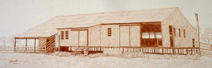 Desenho intitulada "Woolshed South West…" por Outback Sketch Artist, Obras de arte originais