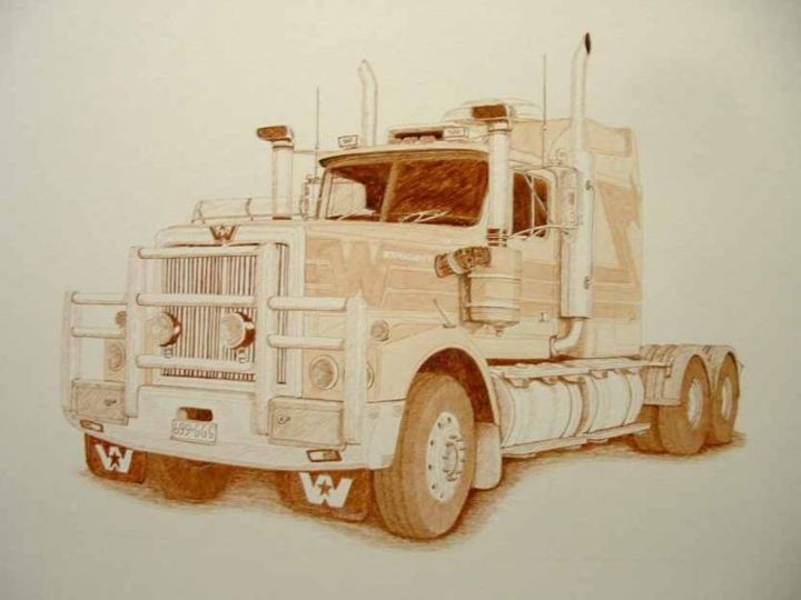 Desenho intitulada "Western Star Truck" por Outback Sketch Artist, Obras de arte originais