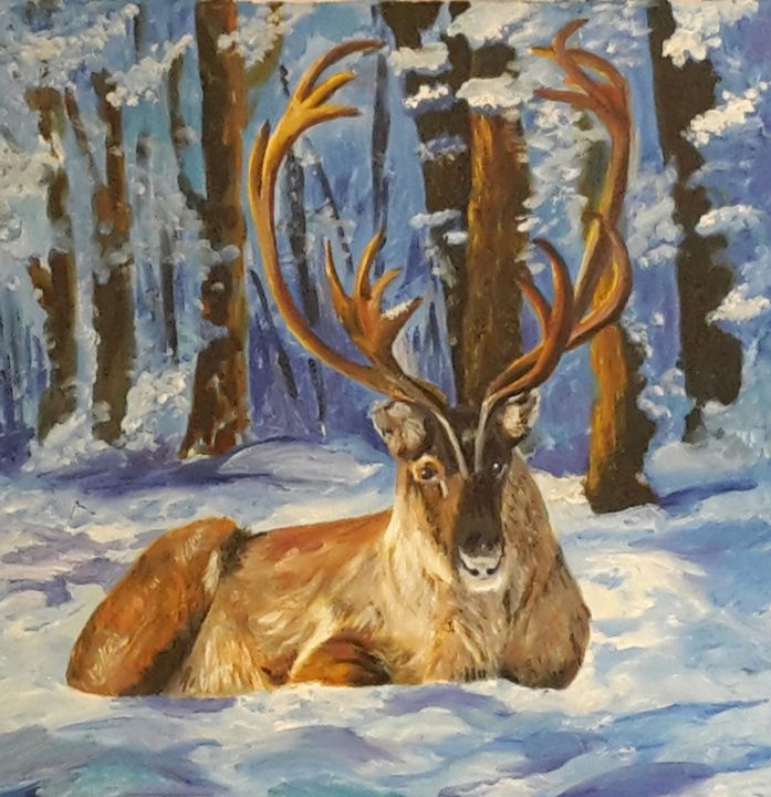 Peinture intitulée "Deer" par Jekaterina Belova, Œuvre d'art originale, Huile