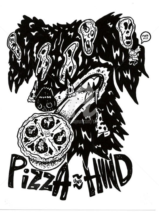 Рисунок под названием "Pizza" - Slin, Подлинное произведение искусства, Маркер