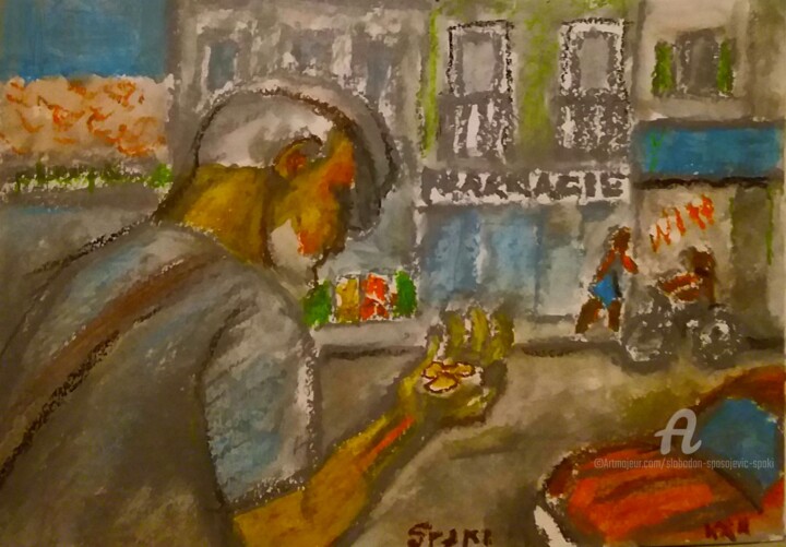 Schilderij getiteld "Une promenade dans…" door Slobodan Spasojevic (Spaki), Origineel Kunstwerk, Pastel