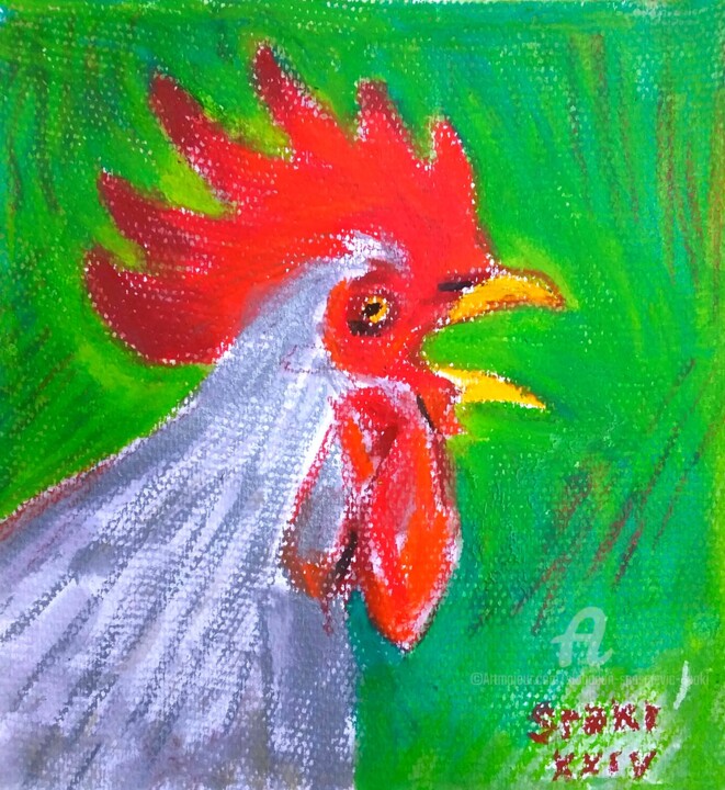 Peinture intitulée "Le coq" par Slobodan Spasojevic (Spaki), Œuvre d'art originale, Pastel