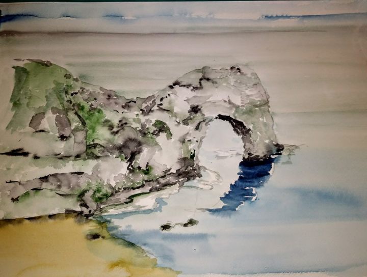 Malerei mit dem Titel "Coast of Dorset,Eng…" von Benny Smet, Original-Kunstwerk, Aquarell