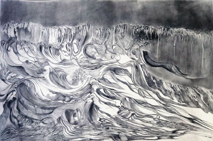 Dessin intitulée "Even the waves cry.…" par Benny Smet, Œuvre d'art originale, Graphite