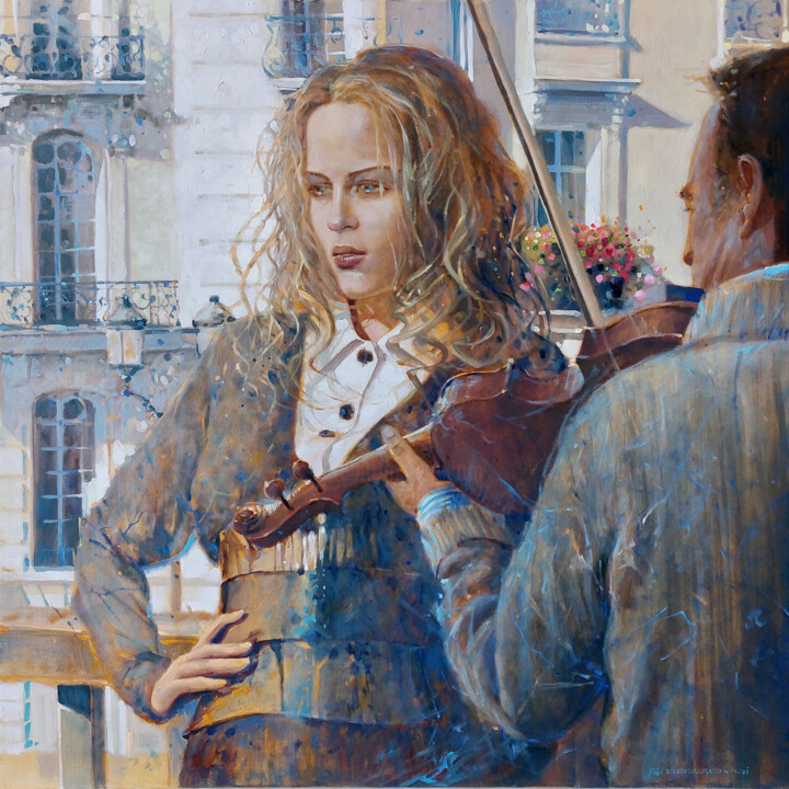 Peinture intitulée "« STREET VIOLINIST»…" par Sergei Mozgovoi, Œuvre d'art originale, Huile