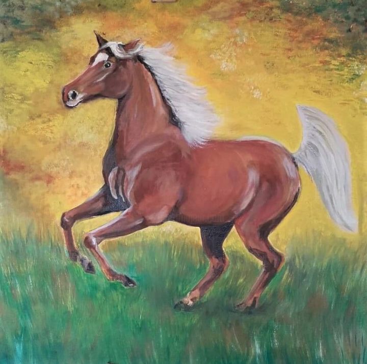 Schilderij getiteld "Le cheval" door Valérie La Clarté, Origineel Kunstwerk, Olie