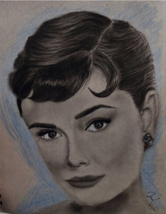 Dibujo titulada "Audrey Hepburn" por Sneha Lobo, Obra de arte original, Carbón